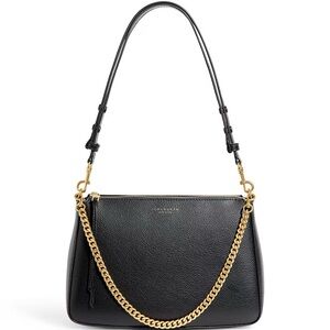 New TORY BURCH Convertible zip pebble Leather Shoulder/crossbody Bag Black